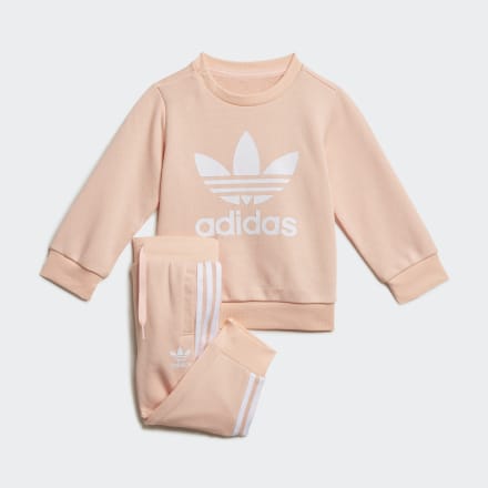 adidas Crew Sweatshirt Set Coral / White 912M - Kids Lifestyle Tracksuits