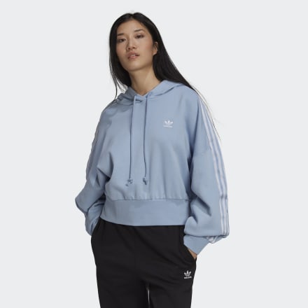 Adidas Adicolor Classics Satin Tape Cropped Hoodie Ambient Sky 10 - Women Lifestyle Hoodies,Sweatshirts