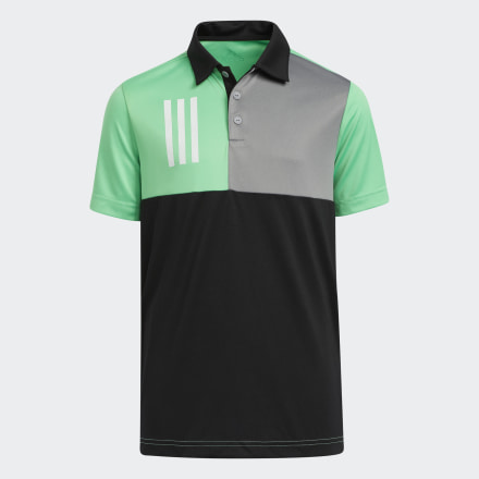 adidas 3-Stripes Chest PrimeGreen Golf Polo Shirt Black 11-12 - Kids Golf Shirts