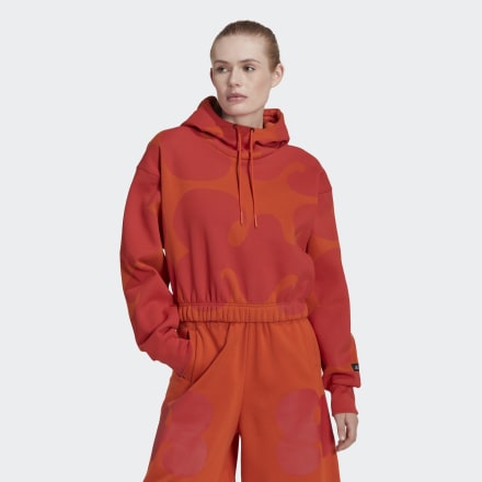 Adidas Marimekko Crop Hoodie Collegiate Orange S - Women Lifestyle Hoodies
