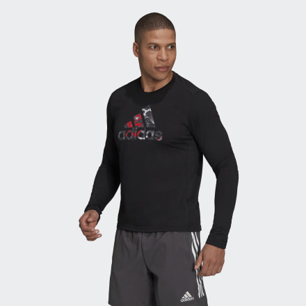 adidas Fast Graphic Long Sleeve Tee Black XL - Men Running T Shirts,Shirts