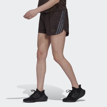 Adidas Run Icons 3-Stripes Crocodile Print Running Shorts Black XS - Women Running Shorts