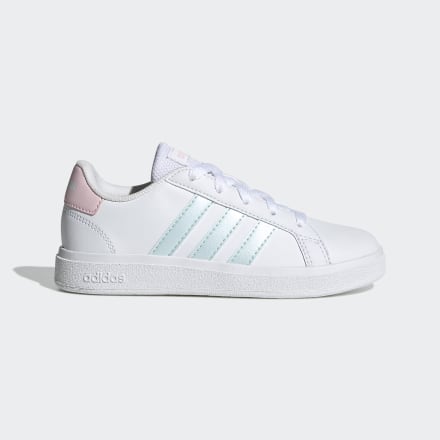 Adidas Grand Court Lifestyle Tennis Lace-Up Shoes White / Almost Blue / Pink 11K - Kids Tennis Trainers
