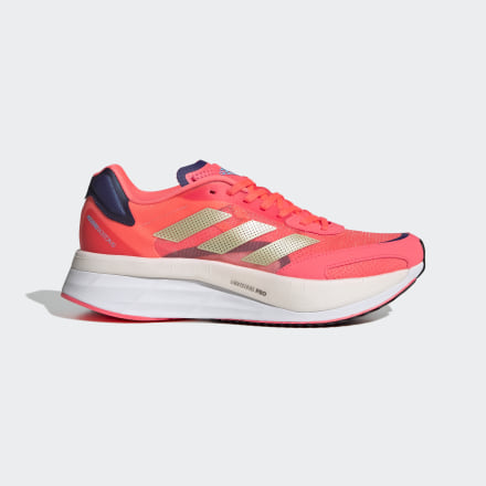Adidas Adizero Boston 10 Shoes W Turbo / Sandy Beige Met / Legacy Indigo 7.5 - Women Running Trainers