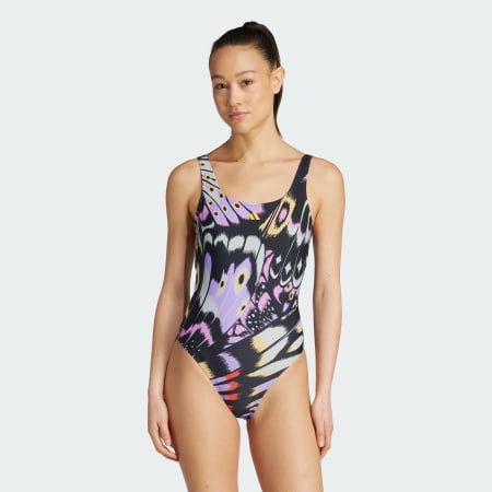 Costum de baie adidas x FARM, cu imprimeu și spate în U