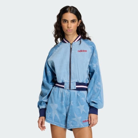 SST Denim Graphic Varsity Bomber Jacket Dress