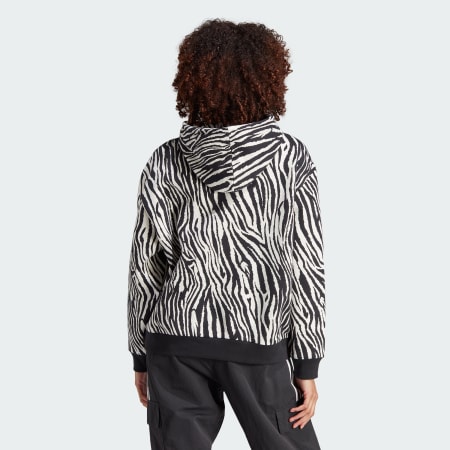 adidas Allover Zebra Animal Print Essentials Hoodie White