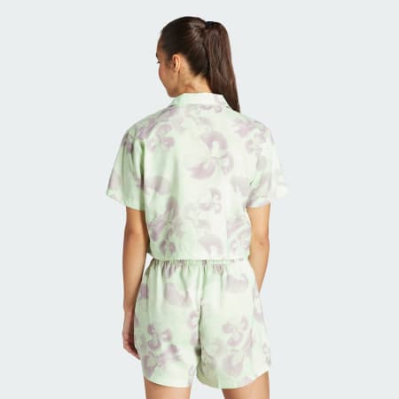 Floral Graphic Crop Woven Polo Shirt