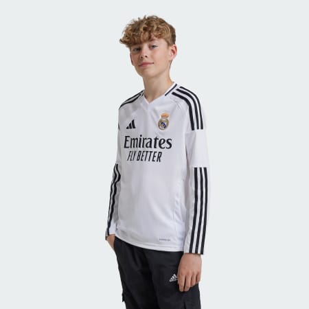 Tricou Real Madrid 24/25 cu mânecă lungă, pentru meciurile la domiciliu, juniori