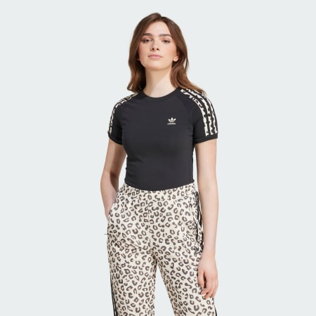 Tricou cu 3 dungi și imprimeu leopard