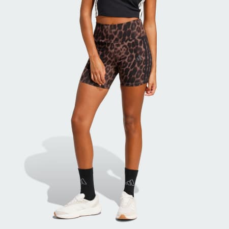 Pantaloni scurți biker Seasonal Essentials, cu imprimeu leopard și 3 dungi