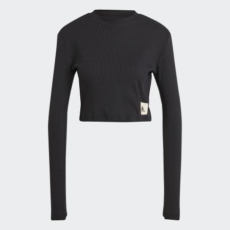 adidas Lounge Ribbed Crop Long Sleeve Tee - Black | adidas TZ
