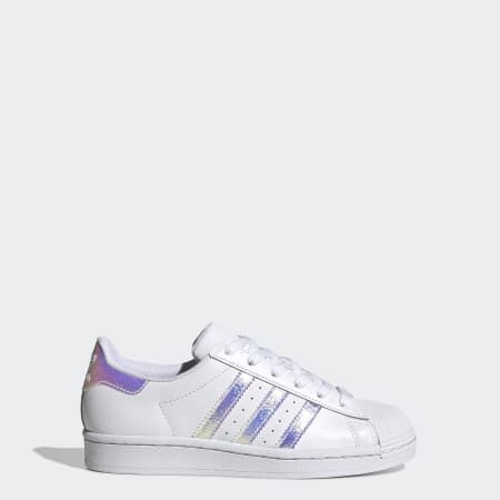 Originals junior superstar iridescent trainers in white and clearance silver