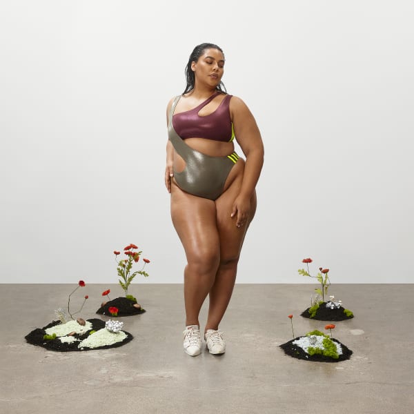 Burgundy One-Piece Cutout Swimsuit (Plus Size) BWK65