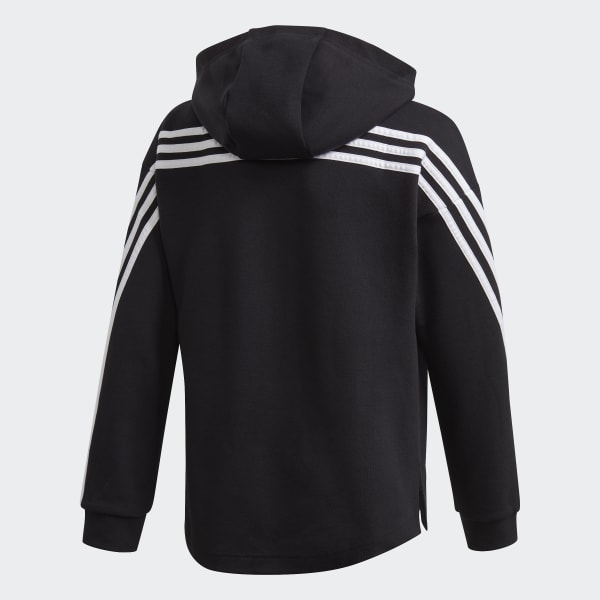 Negro Polera con Capucha 3 Tiras Full-Zip