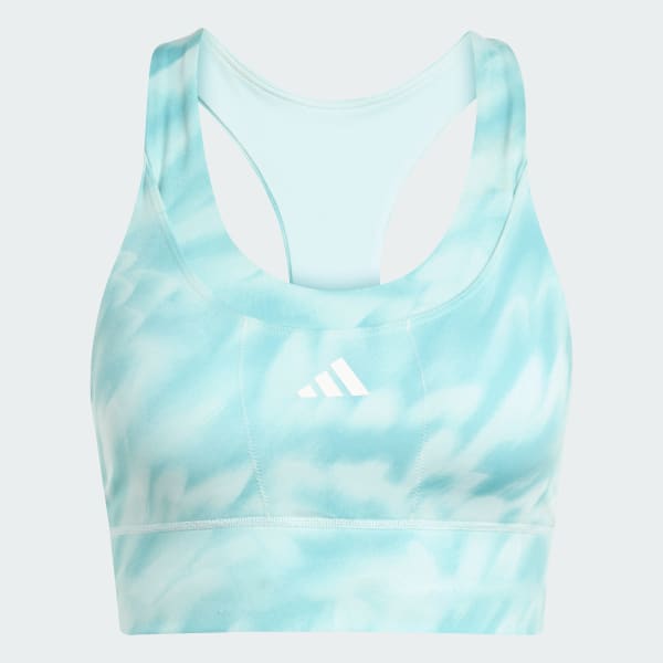 Turquesa Top deportivo de sujeción media con bolsillo para correr con estampado integral