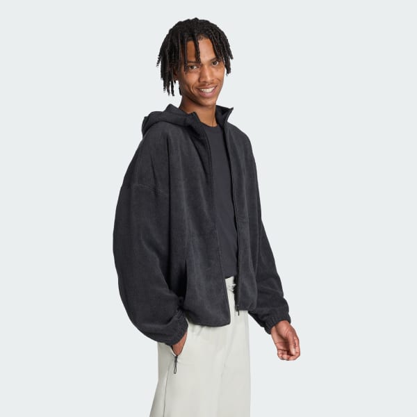 Svart Future Icons Small Logo Low Pile Fleece Full-Zip Hoodie