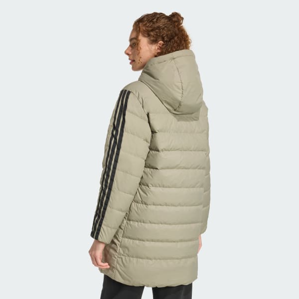 Zielony Parka z kapturem Essentials CLIMAWARM 3-Stripes Light Down