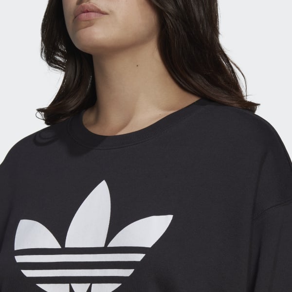adidas 3-Stripes Oversized Crew Sweatshirt - Black, Women's Lifestyle