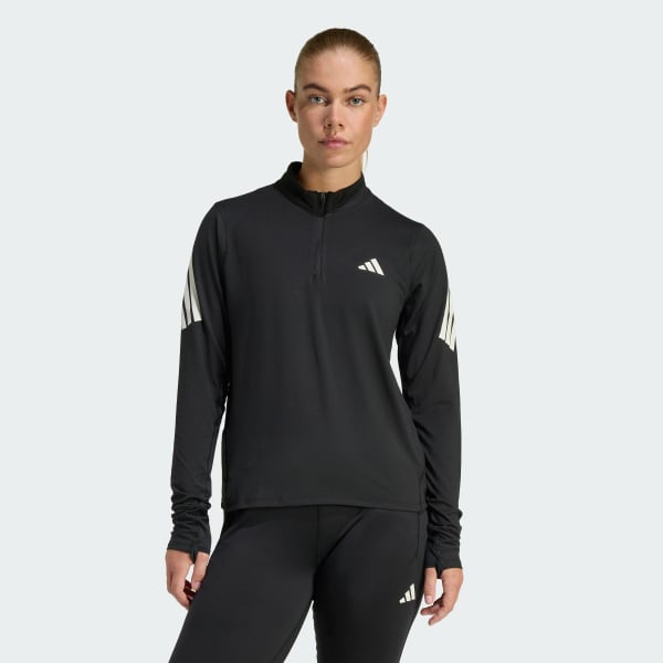 cerná Svetr adi365 Iconic Running 1/2 Zip