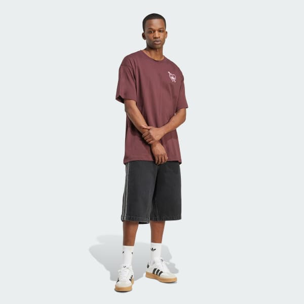 Burgundy Cupid and Heart Graphic Oversized T-Shirt