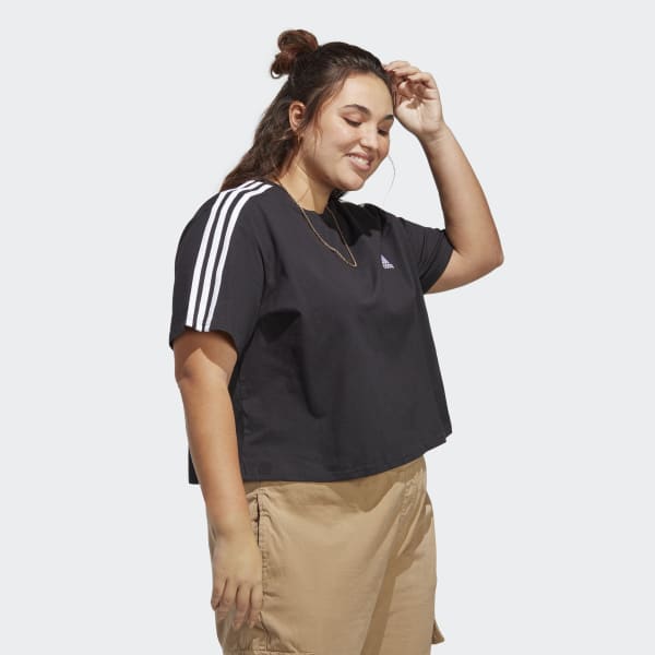 Black Essentials 3-Stripes Single Jersey Crop Top (Plus Size)