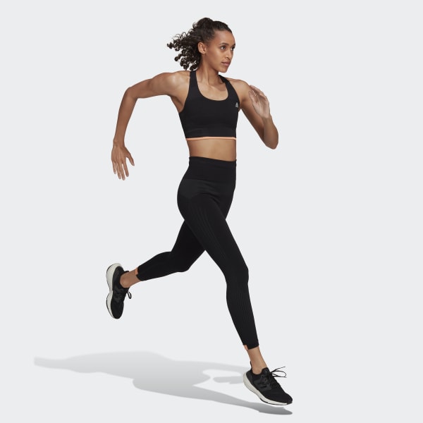 adidas Women's Running Medium Support Seamless Merino Bra, Black