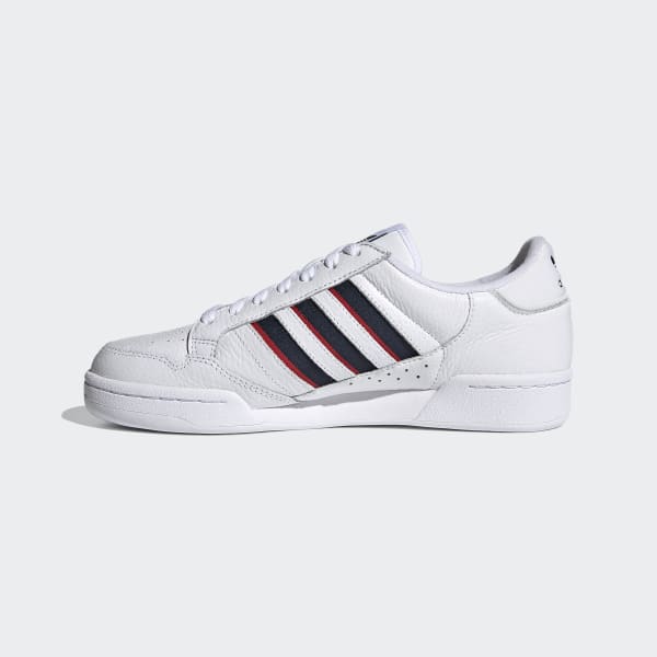 white adidas trainers with red stripes