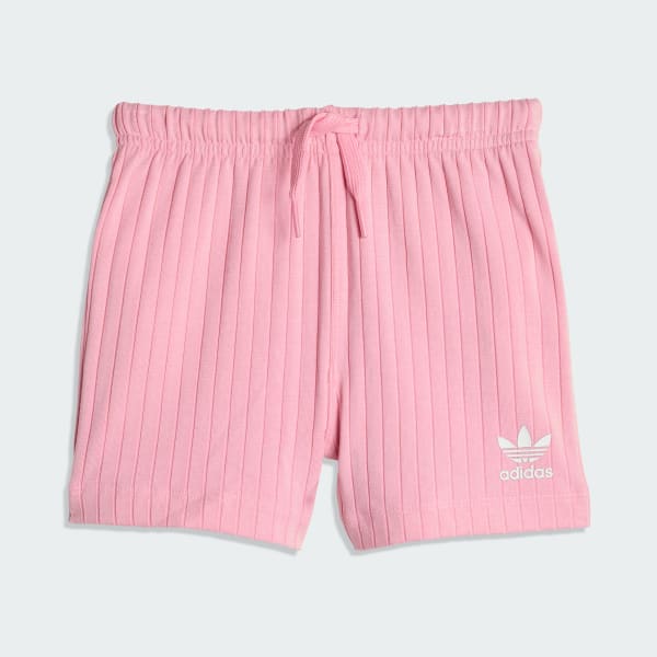 สีชมพู เสื้อยืดและกางเกงขาสั้นผ้าริบแถบกว้างทรงเรกูลาร์