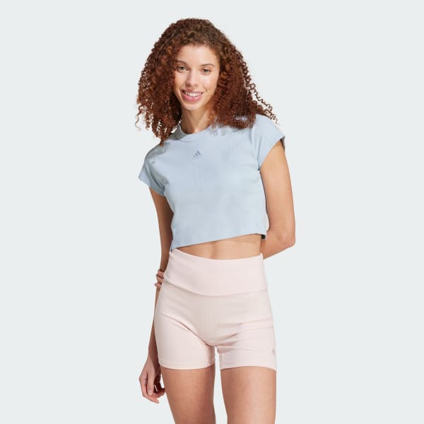 Niebieski Koszulka Lounge Ribbed Crop