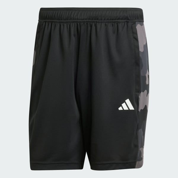 Black Train Essentials Camo Training Shorts