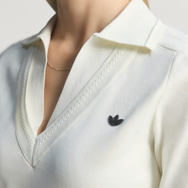 Hvit Long Sleeve Collared Kjole
