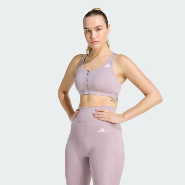 Purple Optime Essentials Workout Zip-Front Medium Support Bra