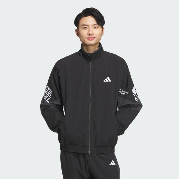 Black Wording Pack Woven 루즈 핏 메쉬 라인드 재킷