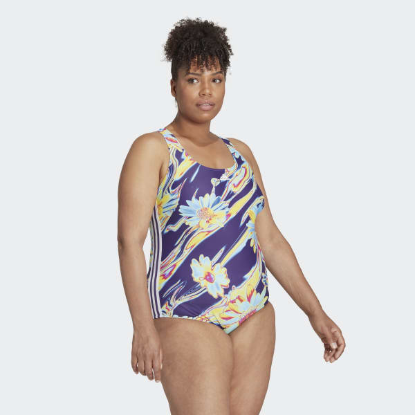Μωβ Positivisea 3-Stripes Graphic Swimsuit (Plus Size) TL443