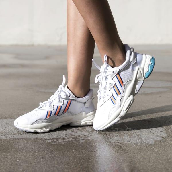 adidas originals ozweego sneakers in white and blue