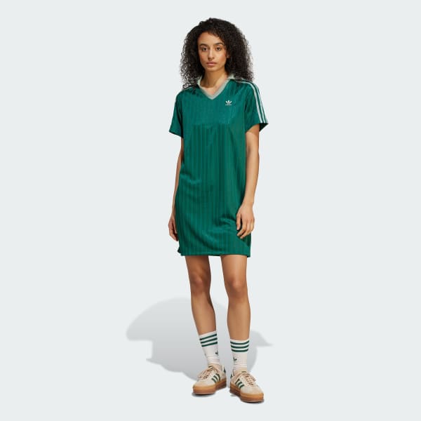adidas グリーン ワンピース アディダス アディカラー サッカー ジャカード Vネック