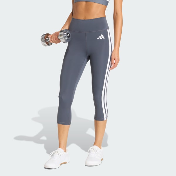 Grey Optime Essentials Workout 3-Stripes 3/4 Leggings