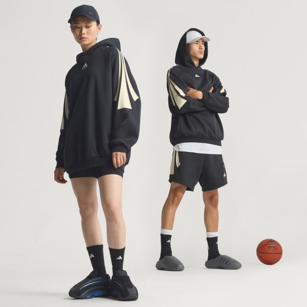 Black adidas Basketball 3-Stripes Fleece 후디(젠더 뉴트럴)