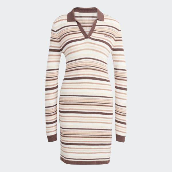 Kahverengi Striped Knitted Polo Elbise