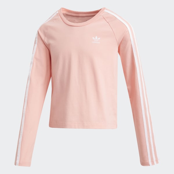 adidas originals three stripe long sleeve top in pink