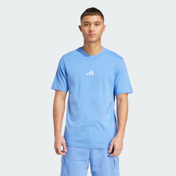adidas Essentials Small Logo Single Jersey Tee - Blue | Free