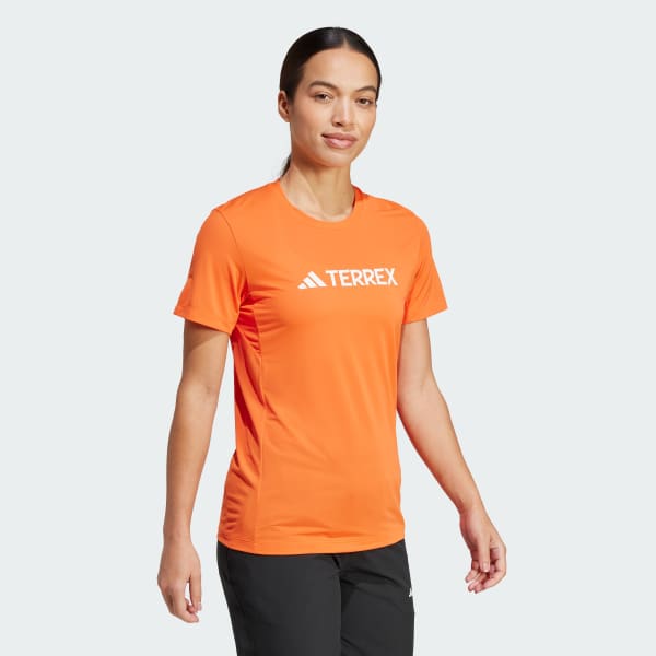 Orange TERREX 멀티 클라이마쿨 로고 테크 티