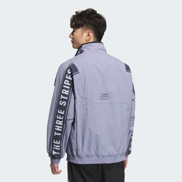 Μωβ Wording Loose Fit Wrinkled Nylon Woven Brushed Tricot Lined Track Top (Gender Neutral)