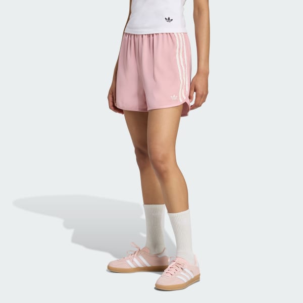 Ροζ adidas Originals Ruffle 3-Stripes Σάτιν Σόρτς
