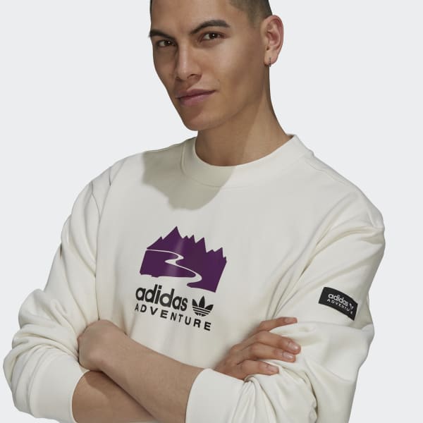 White adidas Adventure Logo Crew Sweatshirt JKZ67