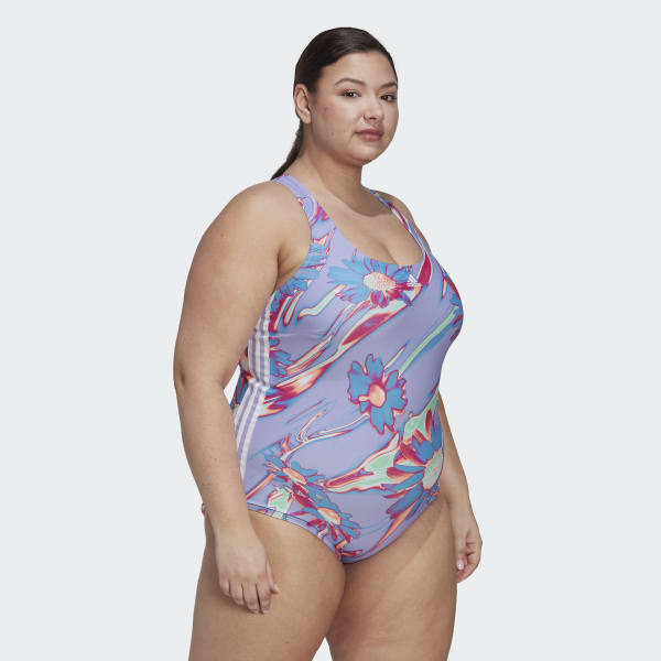 Fioletowy Positivisea 3-Stripes Graphic Swimsuit (Plus Size) TL443