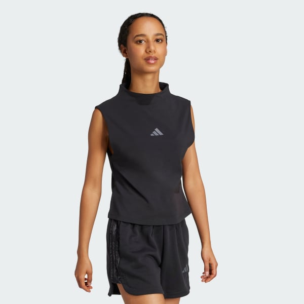 Black Essentials Slim High-Neck Tank Top