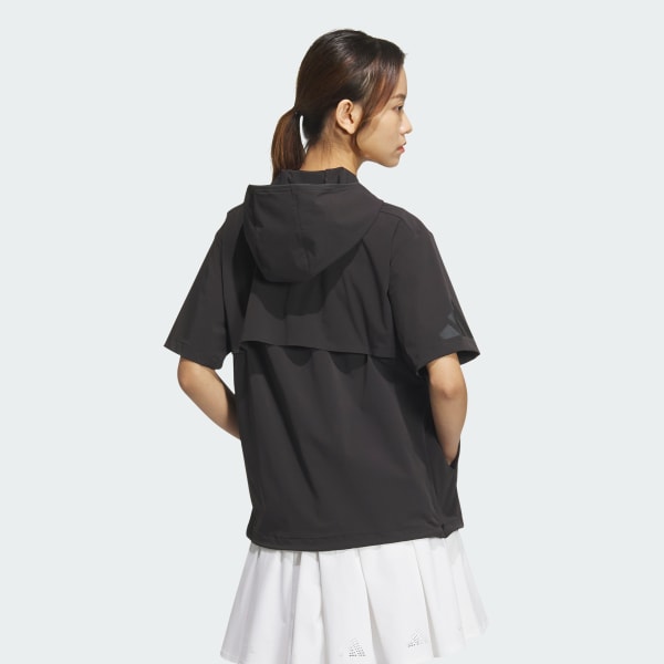 Black 아디제로 쿼터집 쇼트 슬리브 후드 풀오버