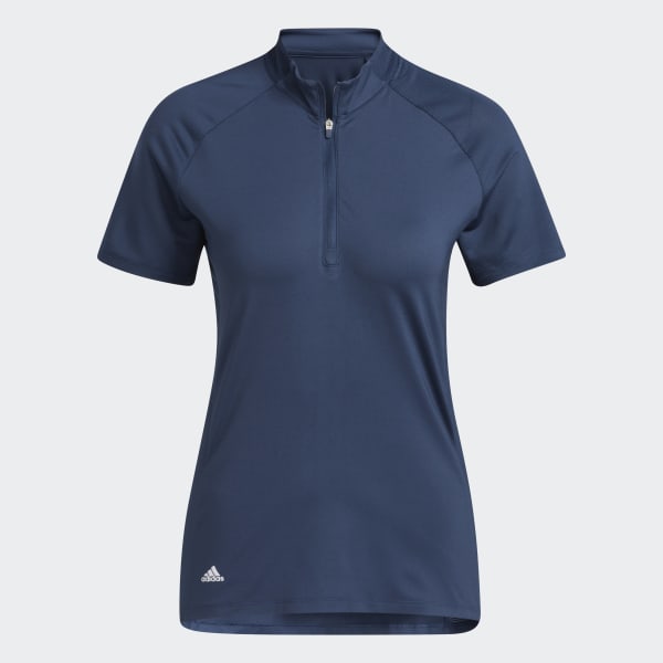 Blue Quarter-Zip Mock Neck Polo Shirt